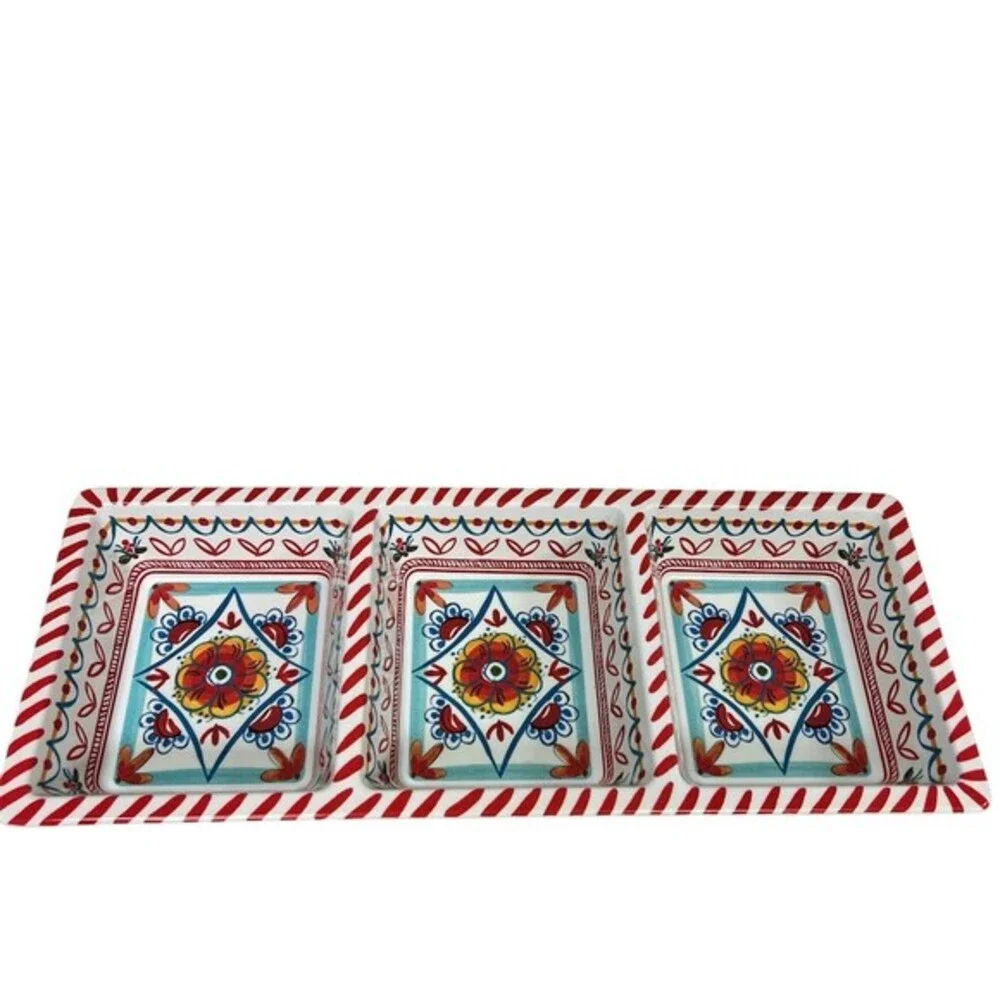 Rachael Ray Serving Tray 3-Section Divided Rectangular Multicolor Tile